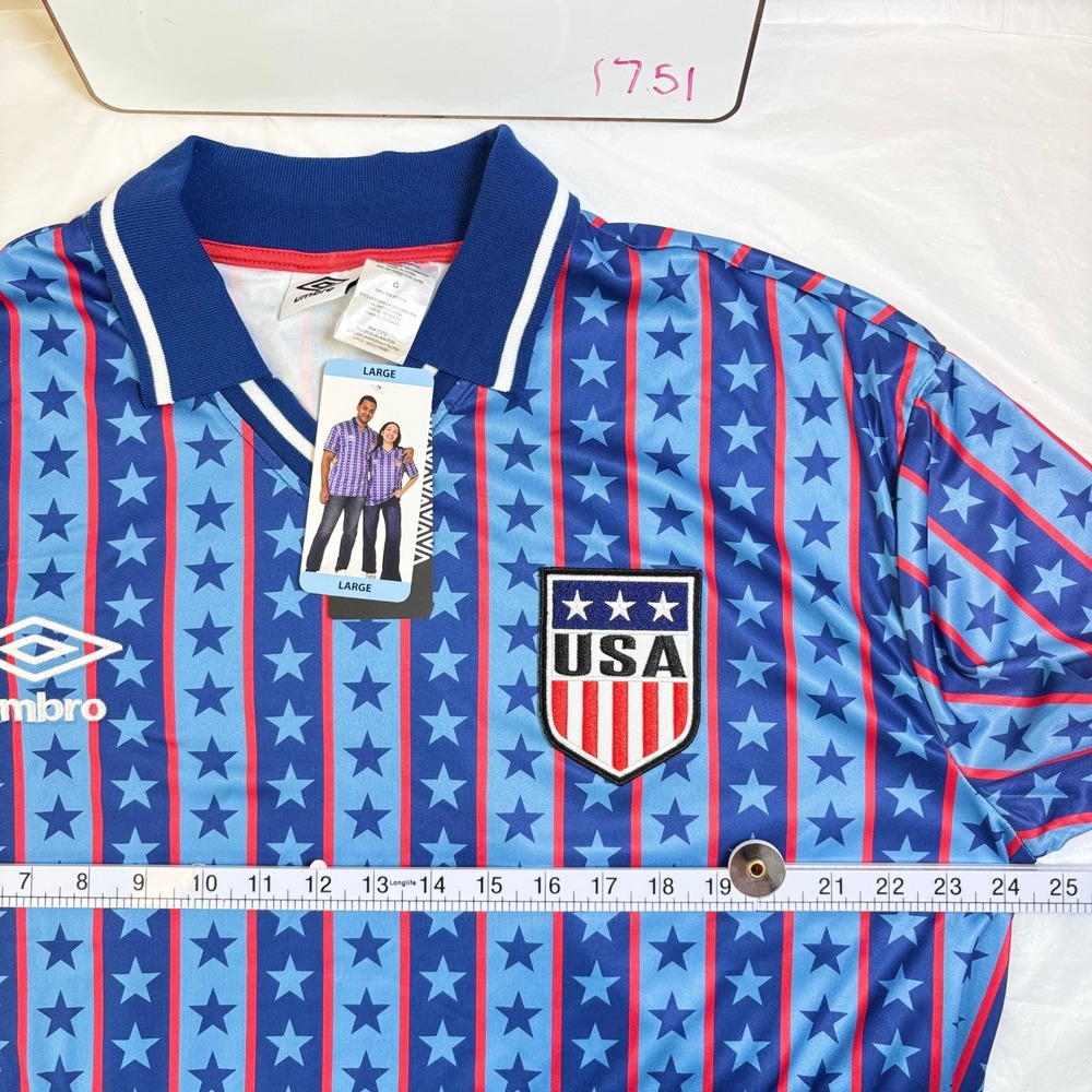 Umbro USA Soccer Jersey Stars and Stripes Blue Red Polo Shirt Large New - Picture 4 of 11